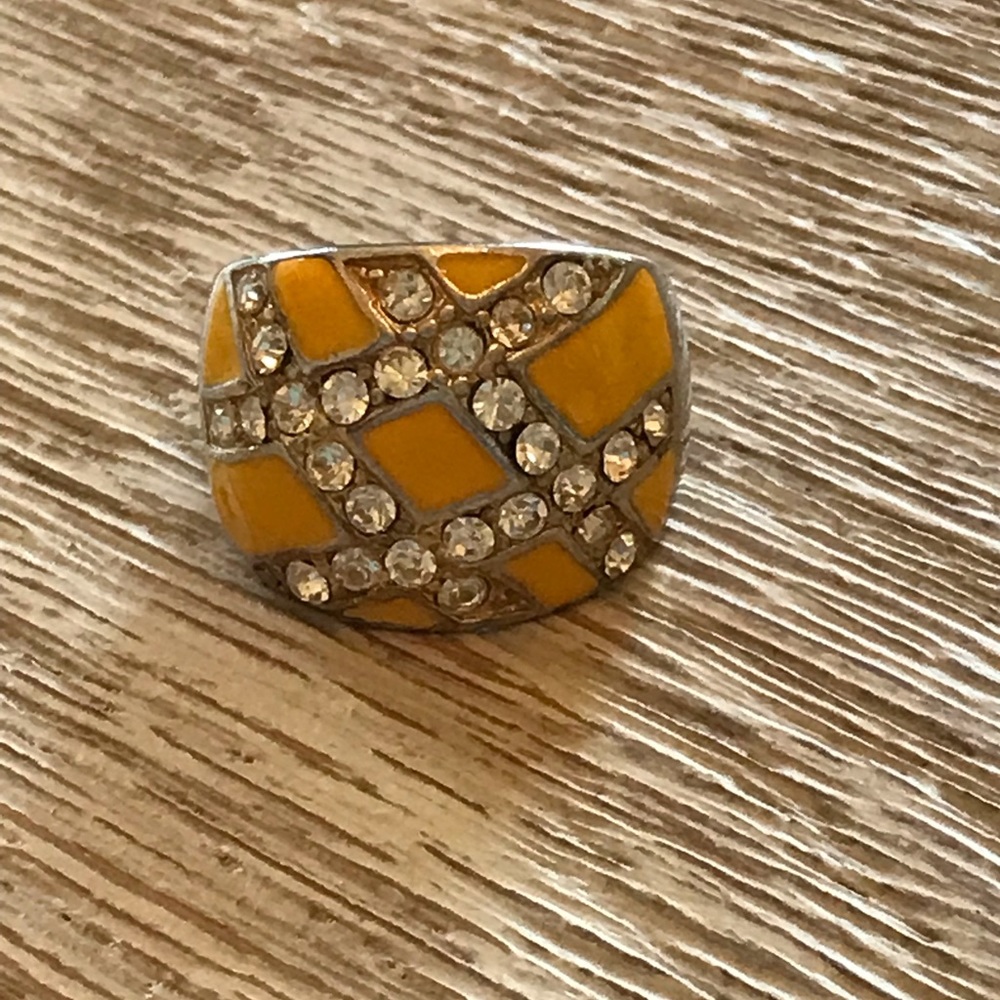 Enamel Rhinestone Statement Cocktail Ring In Bright Yellow - Picture 10 of 10